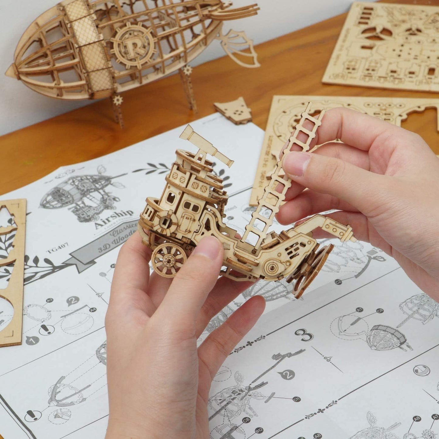 ROBOTIME Rolife 3d Wooden Puzzle Airship Woodcraft Construction Kit Model Kits For Kids, Teens And Adult TG407